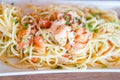 Seafood Lobster Spaghetti pasta linguini calamari tomato parsley Royalty Free Stock Photo