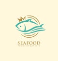 Seafood logo design concept with fresh fish on plate