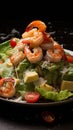 A seafood lovers dream Caesar salad crowned with grilled shrimp