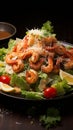 A seafood lovers dream Caesar salad crowned with grilled shrimp