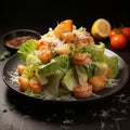 A seafood lovers dream Caesar salad crowned with grilled shrimp