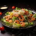 A seafood lovers dream Caesar salad crowned with grilled shrimp