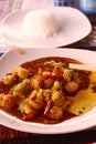 Seafood lunch in red curry sauce