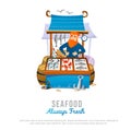 Seafood market store in cartoon style. Vector illustration Royalty Free Stock Photo