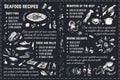 Seafood recipes chalk drawing sketches. Vector