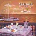 Seafood menu graphic illustration with served restaurant table Royalty Free Stock Photo