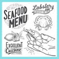 Seafood poster for restaurant, food template.