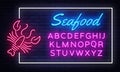 Seafood neon sign vector. Neon Frame Seafood Design template, light banner, night signboard, nightly bright advertising Royalty Free Stock Photo