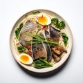 Seafood Noodle Bowl With Spinach And Hard Boiled Egg