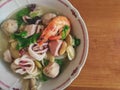 Seafood noodles in taiwanese style, with cuttlefish, shrimp, clams and mackerel.