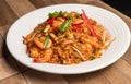 Seafood pad Thai dish of stir fried rice noodles.Thailand`s national dishes