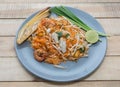 Seafood pad thai on plate Royalty Free Stock Photo