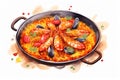 Seafood Paella: A Delicious Spanish Dinner with Shrimp, Prawns, and Rice, Cooked in a Traditional Mediterranean Cuisine