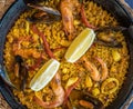 Seafood paella, traditional spanish dish