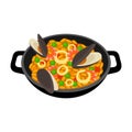 Seafood paella vector illustration. Traditional Spanish cuisine dish.