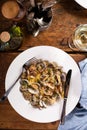 Seafood pasta with clams, fresh pasta linguine