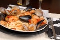 Seafood pasta made with bucatini pasta