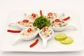 Seafood Peruvian dish: Pichanga de Mariscos. Ceviche style with white cream. Royalty Free Stock Photo