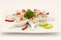 Seafood Peruvian dish: Pichanga de Mariscos. Ceviche style with white cream. Royalty Free Stock Photo