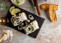 Pickled herring on a plate