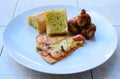 Seafood Pizza and garlic bread and grilled spicy chicken Royalty Free Stock Photo