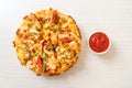 seafood pizza on wood tray Royalty Free Stock Photo