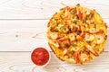seafood pizza on wood tray Royalty Free Stock Photo