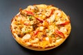 seafood pizza on wood tray Royalty Free Stock Photo