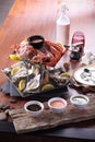 Seafood Plate of crustacean seafood with fresh lobster, mussels, Royalty Free Stock Photo