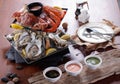 Seafood Plate of crustacean seafood with fresh lobster, mussels, Royalty Free Stock Photo