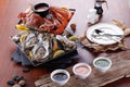 Seafood Plate of crustacean seafood with fresh lobster, mussels, Royalty Free Stock Photo