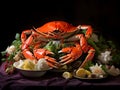 Seafood platterÂ and fish fillet, salmon fillet, tuna fillet, octopus and squid, crab, grilled sea food Royalty Free Stock Photo