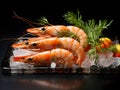 Seafood platterÂ and fish fillet, salmon fillet, tuna fillet, octopus and squid, crab, grilled sea food Royalty Free Stock Photo