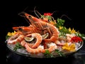 Seafood platterÂ and fish fillet, salmon fillet, tuna fillet, octopus and squid, crab, grilled sea food Royalty Free Stock Photo