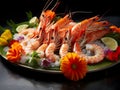 Seafood platterÂ and fish fillet, salmon fillet, tuna fillet, octopus and squid, crab, grilled sea food Royalty Free Stock Photo