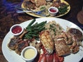 Seafood platter with lobster, shrimp, crab and sides. Royalty Free Stock Photo