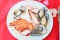 Seafood Platter Lover: fresh sweet shrimps, raw snow crab meat, mussels, oyster, clams and enamel venus shells served in white