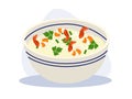 Seafood Porridge,Boiled rice soup. Thai traditional rice soup with shrimp. Flat vector cartoon illustrationboiled rice; bowl;