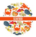 Seafood poster of fresh fish catch for sea food restaurant fisher market Royalty Free Stock Photo