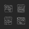Seafood product selling chalk white icons set on dark background Royalty Free Stock Photo