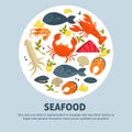 Seafood promo banner with delicious exquisite food set