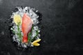 Seafood raw snapper on ice. Top view. Royalty Free Stock Photo