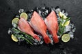 Seafood raw snapper on ice. Top view. Royalty Free Stock Photo