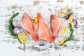 Seafood raw snapper on ice. Top view. Royalty Free Stock Photo