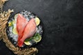 Seafood raw snapper on ice. Top view. Royalty Free Stock Photo