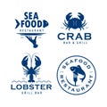 Seafood related labels badges emblems set. Vector vintage illustration. Royalty Free Stock Photo