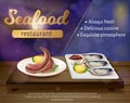 Seafood Restaurant Banner, Fresh Octopus, Mussels