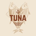 Seafood restaurant or cafe vector banner template with hand drawn engraving tuna fish. Vintage tuna background Royalty Free Stock Photo