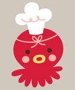 Cute Octopus Chef Vector Illustration. Japan Restaurant Mascot.