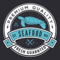 Seafood restaurant logo with Sea Turtle. Vintage badge design. Vector illustration